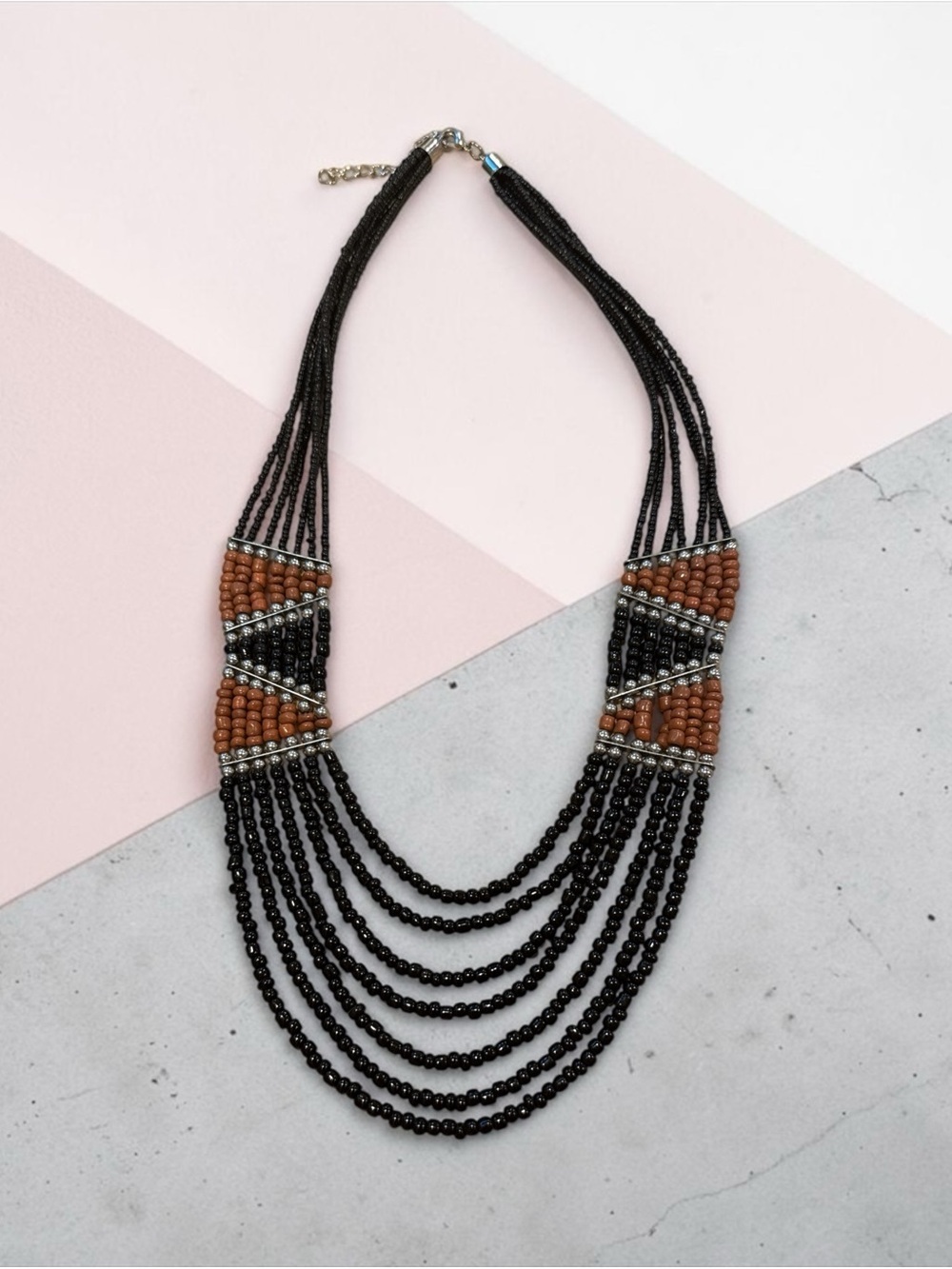 Beaded Multi-Strand Black and Brown Statement Necklace